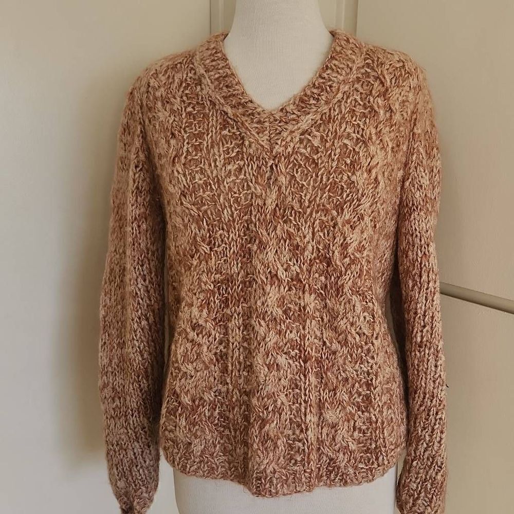 Vintage Handmade Wool Mohair Blend Sweater Pumpkin Spice Color,  M